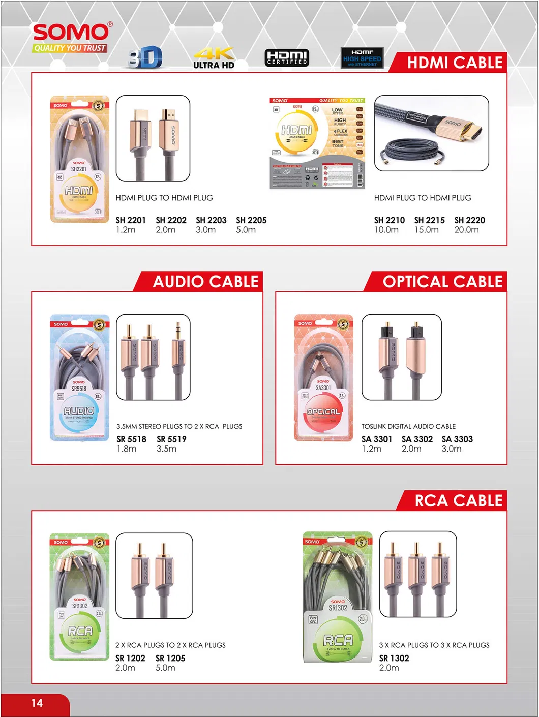 High Quality Audio Video Cable RCA USB Type C HDMI