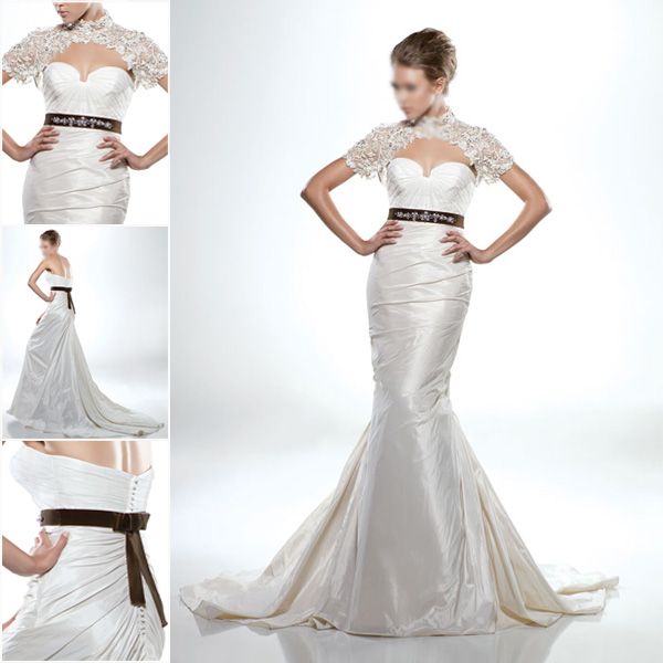 Top Quality Taffeta With Waist SashBowBeads Elegant Mermaid Wedding 