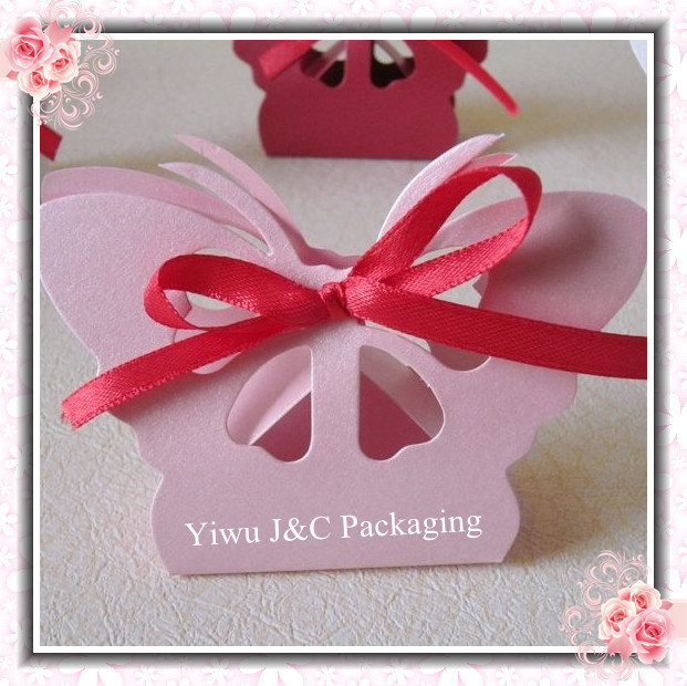 Metallic Pink Butterfly Style Wedding Candy Box JCO402D 