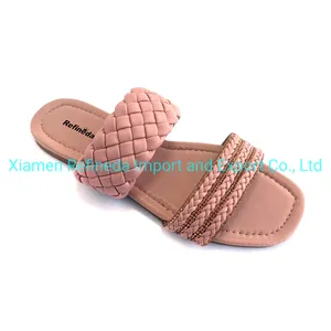 Refineda Ladies Flat Sandals Fashion Round Open Toe Slip on Slides with Braided Strap Slippers for Summer Refineda Ladies Flat Sandals Fashion Round Open Toe Slip on Slides with Braided Strap Slippers for Summer