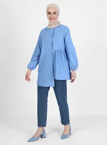 New Designs Solid Colors Puff Sleeve Thick Crepe Pleated Large Hem Abaya Tunic Floral Muslim Fashion Women Dress New Designs Solid Colors Puff Sleeve Thick Crepe Pleated Large Hem Abaya Tunic Floral Muslim Fashion Women Dress