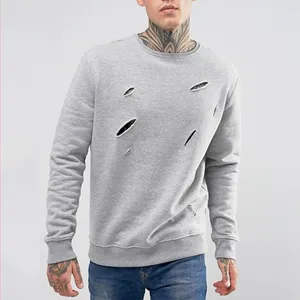 Crew Neck Fitted Trims Distressed Sweatshirt Crew Neck Fitted Trims Distressed Sweatshirt