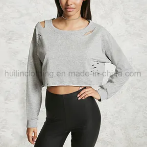 OEM Women Apparel Distressed Crop Sweatshirt OEM Women Apparel Distressed Crop Sweatshirt