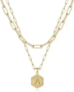 14K Gold Plated Paperclip Chain Necklace Simple Cute Hexagon Letter Necklace 14K Gold Plated Paperclip Chain Necklace Simple Cute Hexagon Letter Necklace