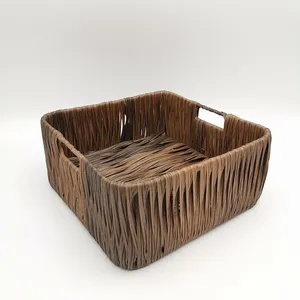 Woven Storage Basket Plastic Basket Storage with Cut-in Handles Woven Storage Basket Plastic Basket Storage with Cut-in Handles