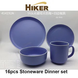 16PCS Stoneware Color Glazed Dinner Set with White Rim 16PCS Stoneware Color Glazed Dinner Set with White Rim