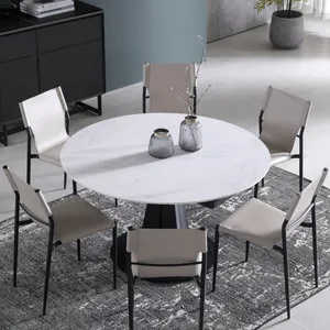Luxury European Style Round Extendable Sintered Stone Dining Table for Small Apartment Luxury European Style Round Extendable Sintered Stone Dining Table for Small Apartment