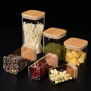 Multi Specification Glass Stash Jars with Square Wooden Lid Multi Specification Glass Stash Jars with Square Wooden Lid