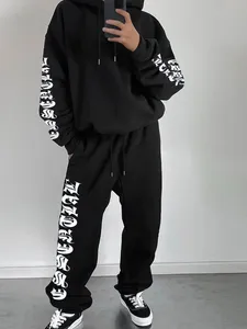 Two Pieces Set Men′s Letter Printed Drop Shoulder Sweatshirt and Long Pants Two Pieces Set Men′s Letter Printed Drop Shoulder Sweatshirt and Long Pants