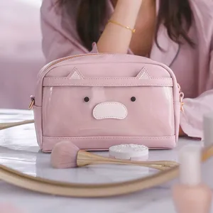 Luxury Travel Toiletry Bag Customized Animal Cat and Pig Cute Pink Color Cosmetic Bag PU Leather Makeup Bag for Girls Luxury Travel Toiletry Bag Customized Animal Cat and Pig Cute Pink Color Cosmetic Bag PU Leather Makeup Bag for Girls