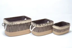 Eco-Friendly Jute and Fabric Splicing Storage Basket, Fashion Design Lace Storage Box, Tableware Storage Container, Eco-Friendly Jute and Fabric Splicing Storage Basket, Fashion Design Lace Storage Box, Tableware Storage Container,