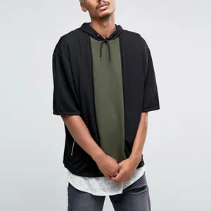 Oversized Short Sleeve Hoodie with Contrast Panel Oversized Short Sleeve Hoodie with Contrast Panel