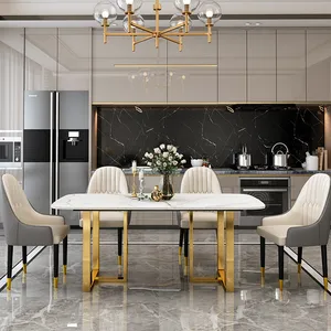 Industrial with Metal Base Marble Effect Ceramic Dining Table Extendable Machine Industrial with Metal Base Marble Effect Ceramic Dining Table Extendable Machine