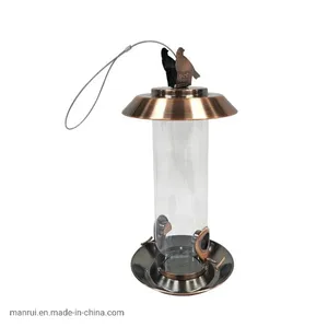 Electroplated Metal Transparent PC Tube Bird Feeder Two Leaky Feeding Holes Rainproof Feeder Electroplated Metal Transparent PC Tube Bird Feeder Two Leaky Feeding Holes Rainproof Feeder