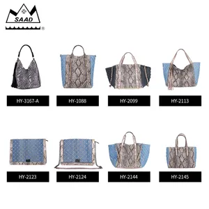 Saad Wholesale ODM Denim Snake Hobo Shoulder Large Size Handbag with Top Snap Closure Saad Wholesale ODM Denim Snake Hobo Shoulder Large Size Handbag with Top Snap Closure