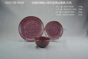 Wholesale Ceramic Dinner Set Pad Printing with Metal Edge Stoneware Tableware Wholesale Ceramic Dinner Set Pad Printing with Metal Edge Stoneware Tableware