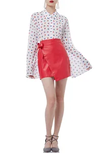 P1812-0380 Printed Graphic Mixed Color Chiffon Funnel Sleeve Summer Women Shirt Tops P1812-0380 Printed Graphic Mixed Color Chiffon Funnel Sleeve Summer Women Shirt Tops