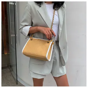 Contrast Color PU Leather Fashion Lady Handbags with Chain Handle Contrast Color PU Leather Fashion Lady Handbags with Chain Handle