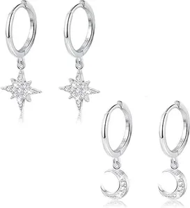 Fashion 925 Sterling Silver Moon Star Earrings CZ Pendant Lovely Women′s Earrings Fashion 925 Sterling Silver Moon Star Earrings CZ Pendant Lovely Women′s Earrings