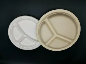Heavy Duty Disposable Biodegradable Bagasse Tray 3 Compartment Round Plates Heavy Duty Disposable Biodegradable Bagasse Tray 3 Compartment Round Plates