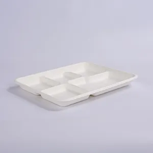 Disposable Sugarcane Bagasse Tableware 5-Compartment Tray for Takeout Food Packaging Disposable Sugarcane Bagasse Tableware 5-Compartment Tray for Takeout Food Packaging