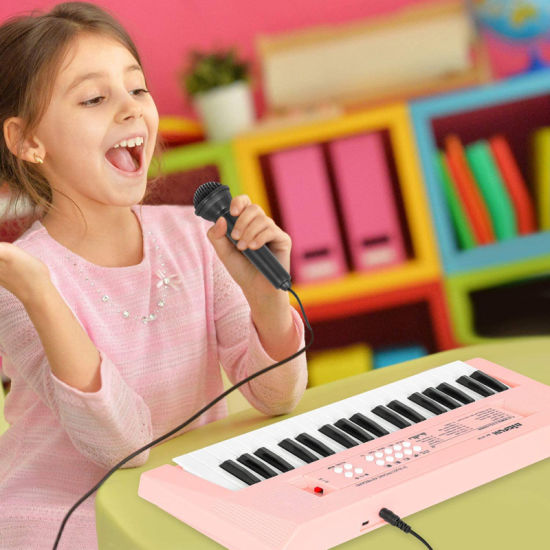 Teclado Infantil Musical Piano 37 Músicas com Microfone Rosa