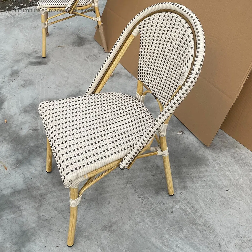 Outdoor Garden Space Bistro Chair with Armrest in Aluminum Frame High Quality Rattan on Outer