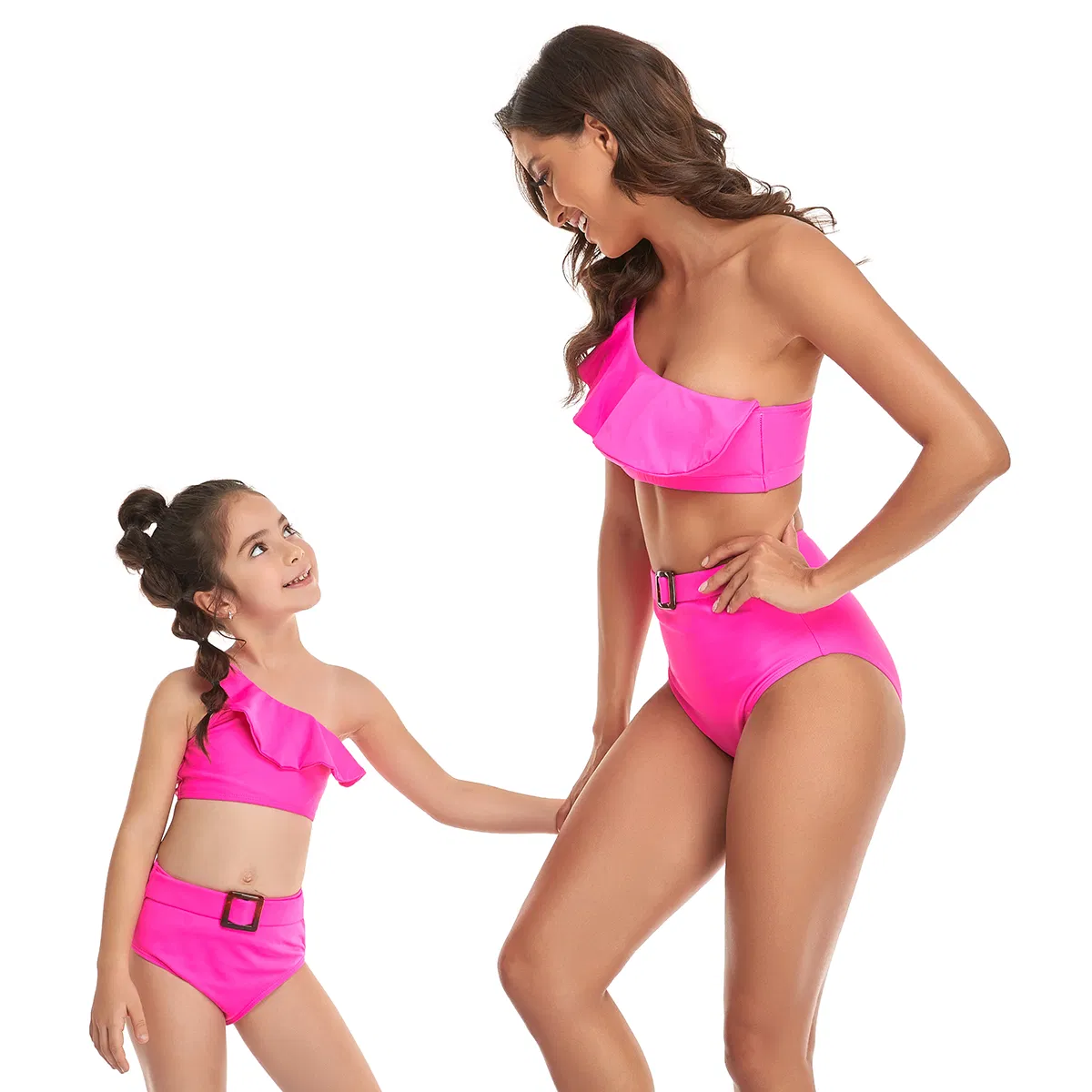 Women Two-Piece Bikini Swimsuits One-Shoulder Baby Swimwear Kids