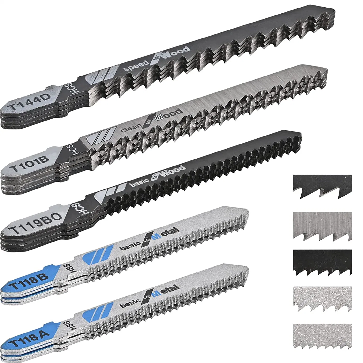20 PCS Jigsaw Blades Set Assorted T-Shank Replacement Jig Saw Blades Set for Cutting Wood and Metal 20 PCS Jigsaw Blades Set Assorted T-Shank Replacement Jig Saw Blades Set for Cutting Wood and Metal